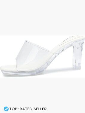 Clear Platform Mules Chunky Heels Square Toe Block Heel Slip On Pumps
